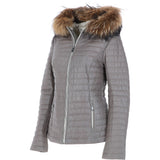 Women's Hooded Leather Jacket Grey: Venezia