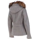 Women's Hooded Leather Jacket Grey: Venezia