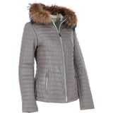 Women's Hooded Leather Jacket Grey: Venezia