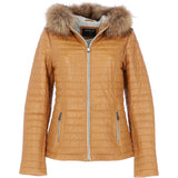 Women's Hooded Leather Jacket Tan: Venezia