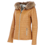 Women's Hooded Leather Jacket Tan: Venezia