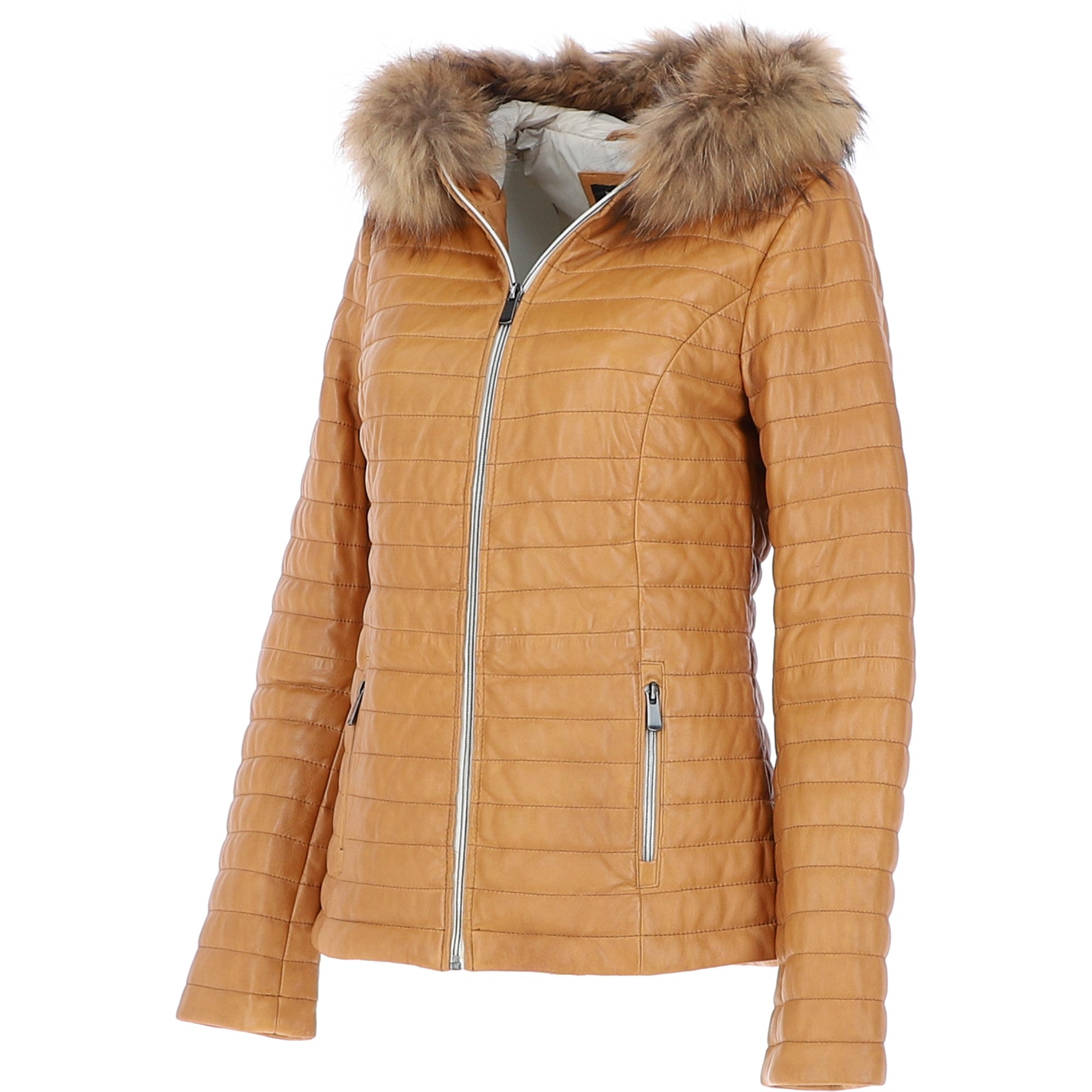 Women's Hooded Leather Jacket Tan: Venezia
