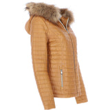 Women's Hooded Leather Jacket Tan: Venezia