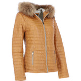 Women's Hooded Leather Jacket Tan: Venezia