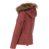 Women's Hooded Leather Jacket Wine: Venezia