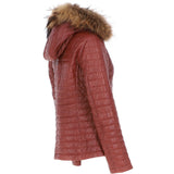 Women's Hooded Leather Jacket Wine: Venezia