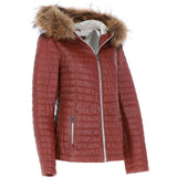 Women's Hooded Leather Jacket Wine: Venezia