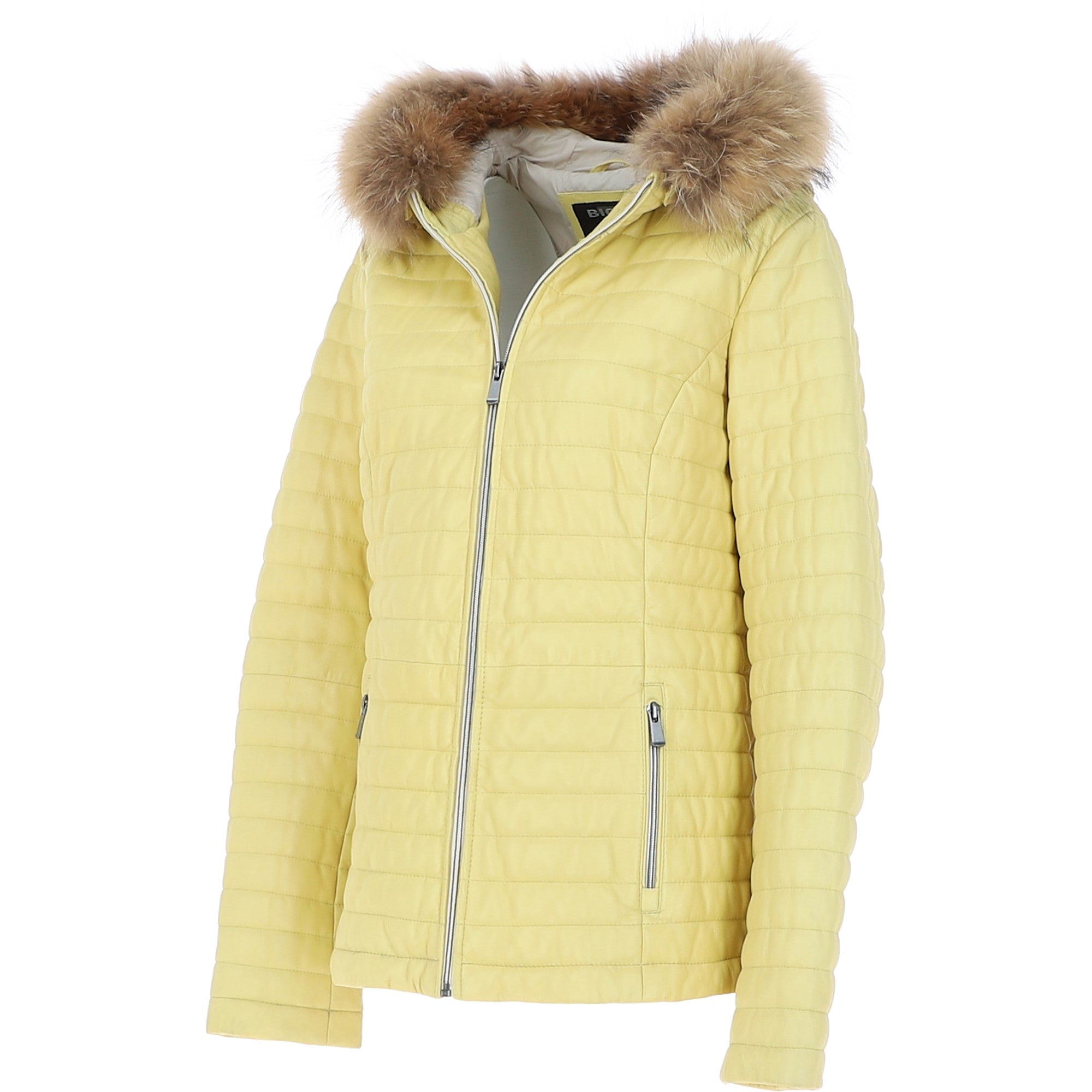 Women's Hooded Leather Jacket Yellow: Venezia