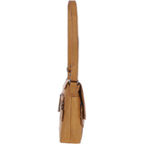 Mens Medium Waxy Leather Messenger Bag Cognac: W-73
