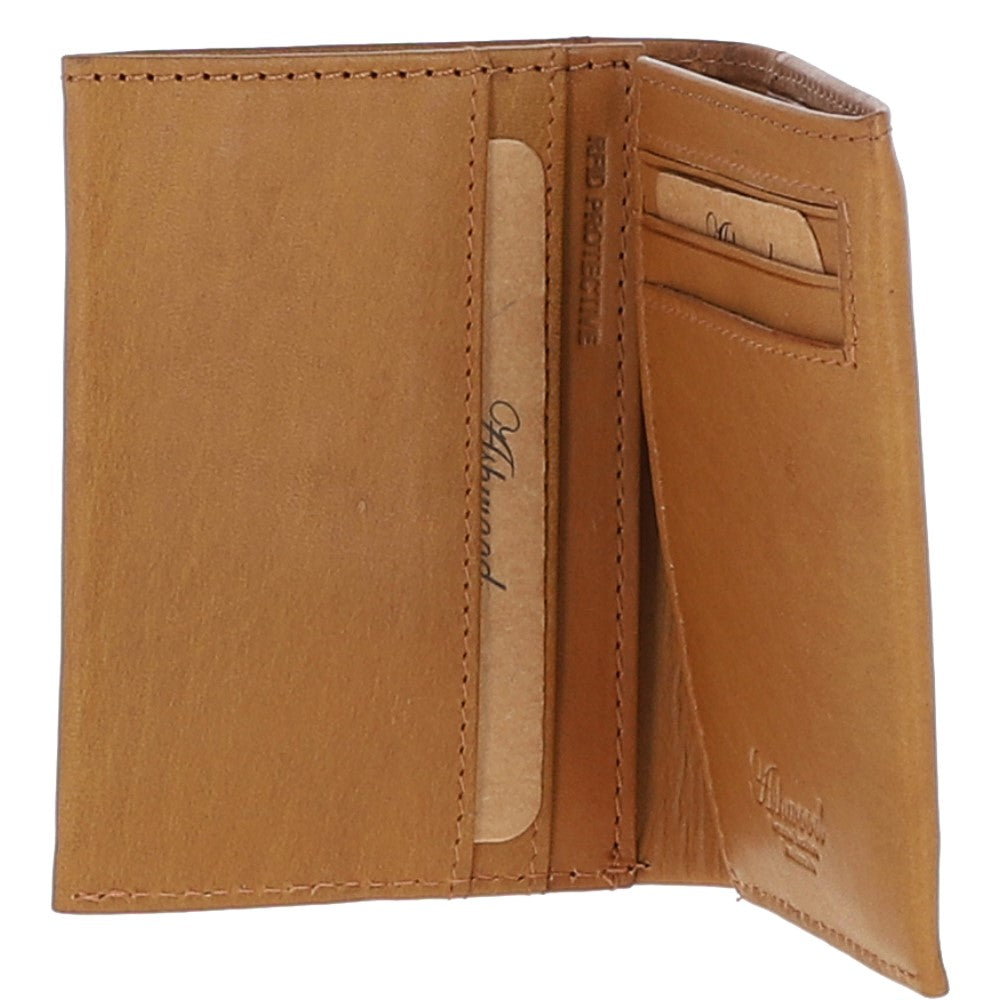 Luxury Slim 3 Card Waxy Leather Wallet Cognac:  W-83
