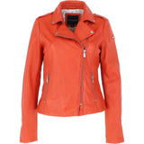 Monomoi Ladies Leather Side Zip Biker Jacket Orange: Wendy