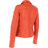 Monomoi Ladies Leather Side Zip Biker Jacket Orange: Wendy