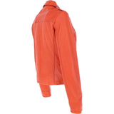 Monomoi Ladies Leather Side Zip Biker Jacket Orange: Wendy