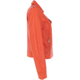 Monomoi Ladies Leather Side Zip Biker Jacket Orange: Wendy