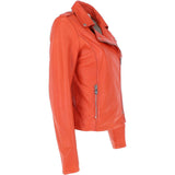 Monomoi Ladies Leather Side Zip Biker Jacket Orange: Wendy