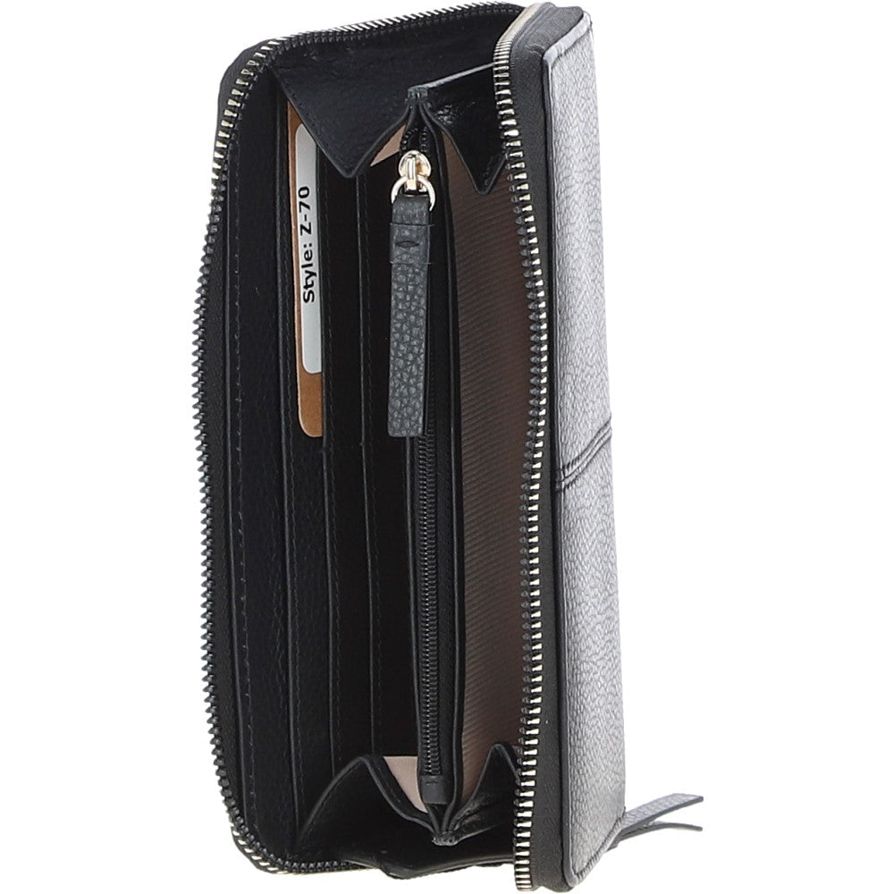 8 Card Zip Around RFID Protected Large Leather Purse Black: Z-70