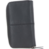 8 Card Zip Around RFID Protected Large Leather Purse Black: Z-70