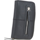 8 Card Zip Around RFID Protected Large Leather Purse Black: Z-70
