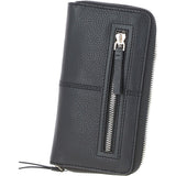 8 Card Zip Around RFID Protected Large Leather Purse Black: Z-70
