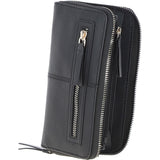 8 Card Zip Around RFID Protected Large Leather Purse Black: Z-70