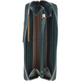 8 Card Zip Around RFID Protected Large Leather Purse Green: Z-70