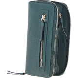8 Card Zip Around RFID Protected Large Leather Purse Green: Z-70