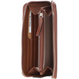8 Card Zip Around RFID Protected Large Leather Purse Tan: Z-70