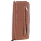 8 Card Zip Around RFID Protected Large Leather Purse Tan: Z-70