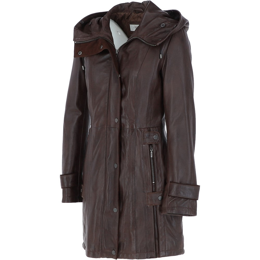 Ashwood Leather Hooded Coat Brown/ddy: ZB146